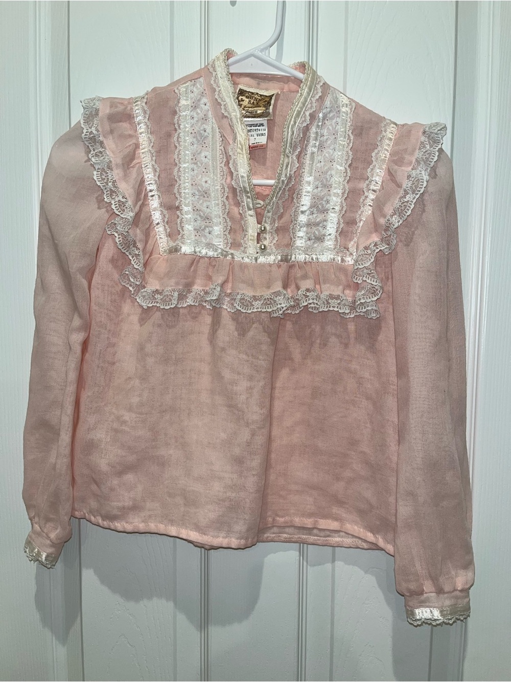 Gunne Sax Pink Lace & Satin Trim Blouse